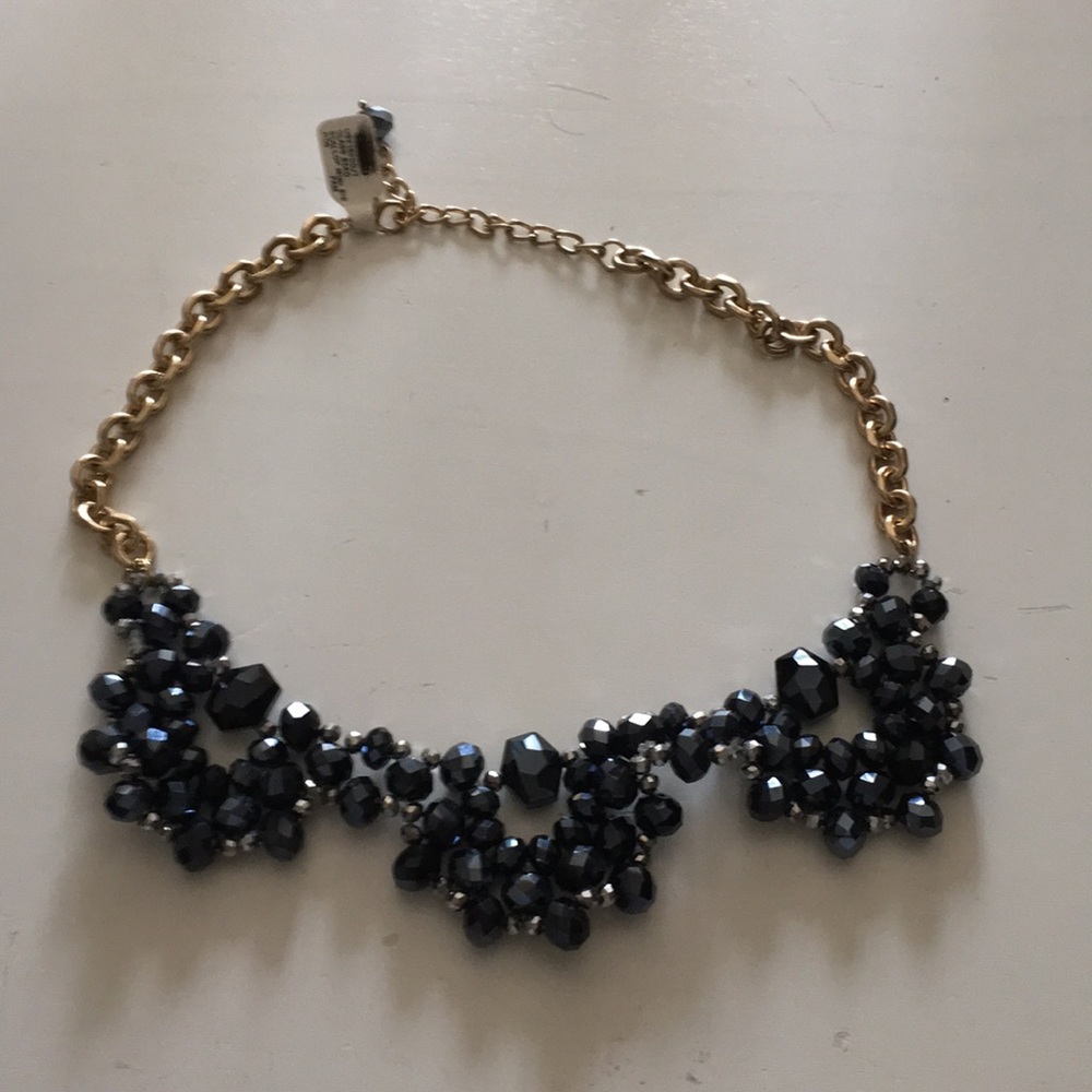 Navy blue Glass bead scallop mini bib Necklace NEW